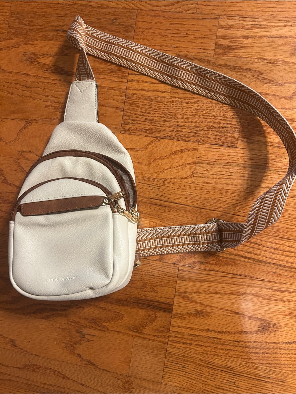 Cream Crossbody Sling Bag with Brown Trim - Women's Crossbody - Picture 5 of 5